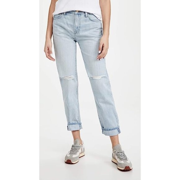 J Brand Sie 29 Tate Boy Fit Jeans Distressed Denim Blue Cotton Lyocell Blend - Picture 2 of 12